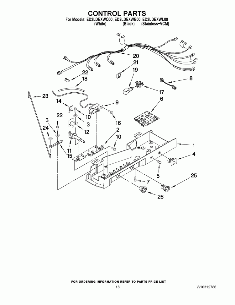 CONTROL PARTS Diagram and Parts List for ED2LDEXWL00  Whirlpool Refrigerator