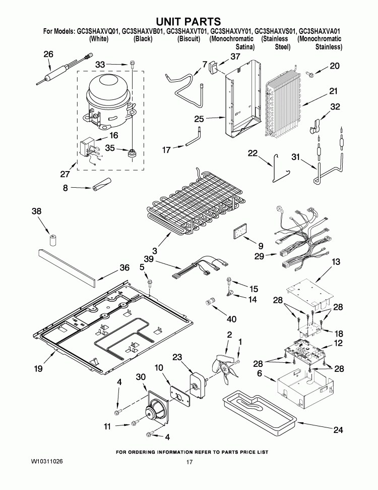 UNIT PARTS Diagram and Parts List for GC3SHAXVS01  Whirlpool Refrigerator