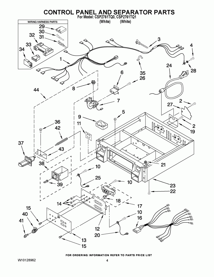 CONTROL PANEL AND SEPARATOR PARTS Diagram and Parts List for CSP2761TQ0  Whirlpool Dryer