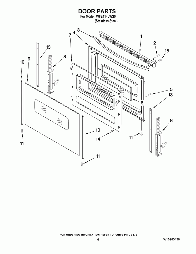 DOOR PARTS Diagram and Parts List for WFE114LWS0  Whirlpool Range