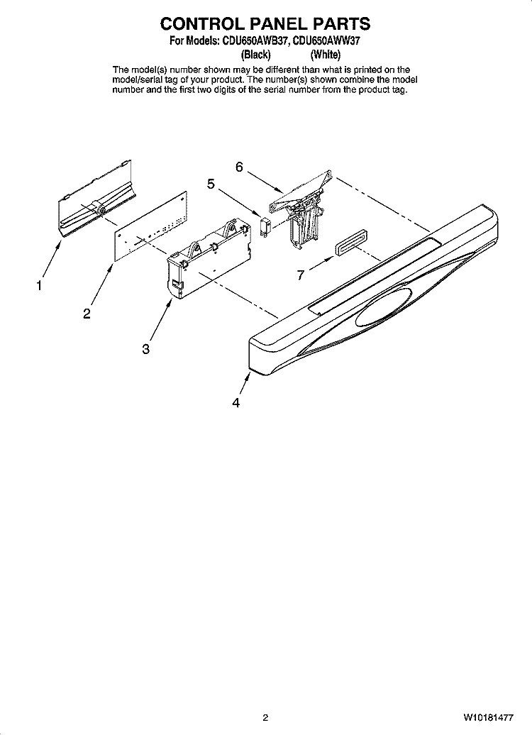 CONTROL PANEL PARTS Diagram and Parts List for CDU650AWB37  Crosley Dishwasher