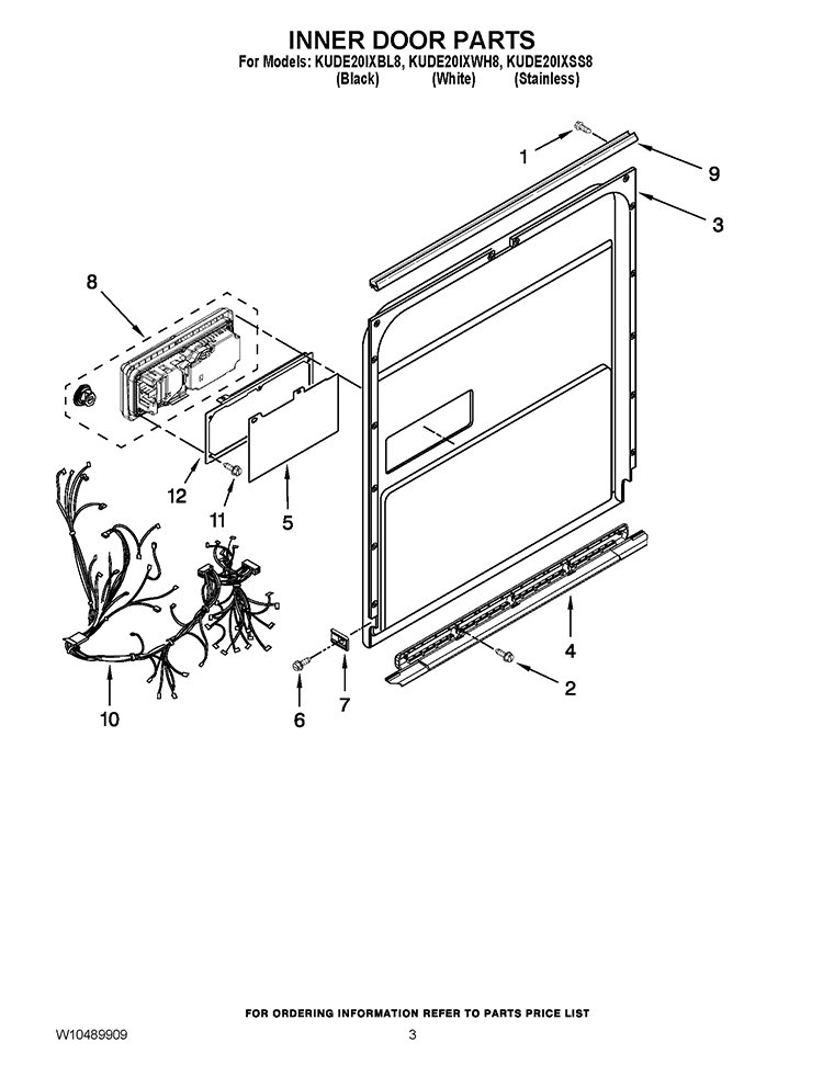 INNER DOOR PARTS Diagram and Parts List for KUDE20IXBL8  KitchenAid Dishwasher