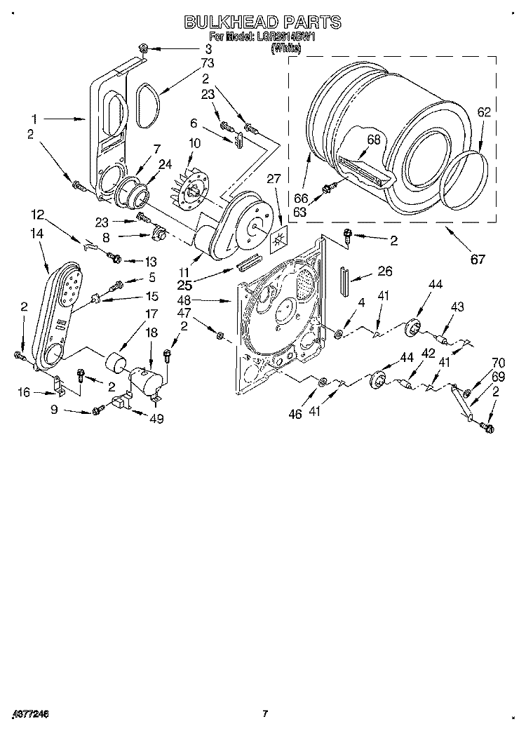 BULKHEAD Diagram and Parts List for LGR2614BW1  Whirlpool Dryer