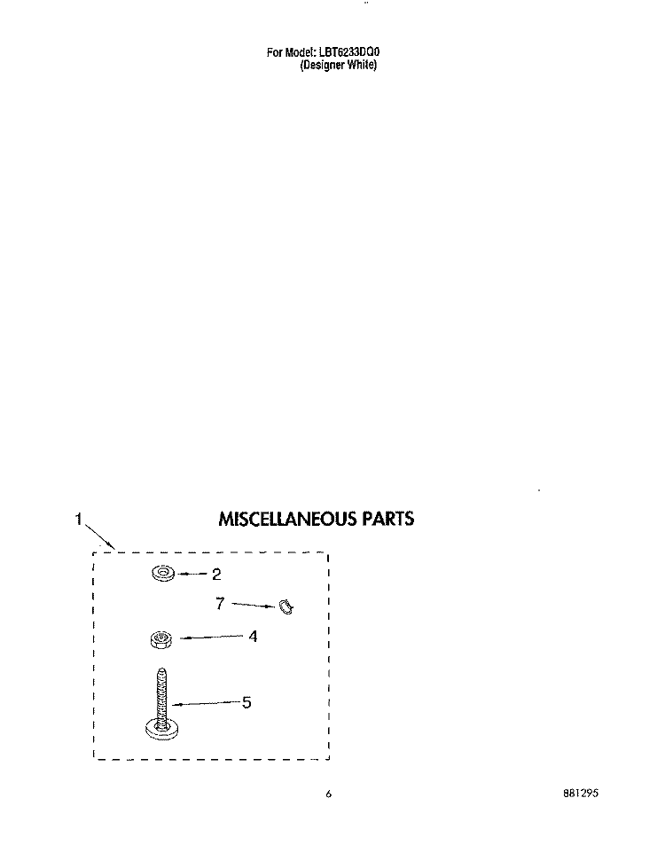 MISCELLANEOUS Diagram and Parts List for LBT6233DQ0  Whirlpool Washer