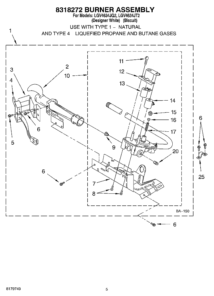 8318273 BURNER Diagram and Parts List for LGV4634JQ2  Whirlpool Dryer