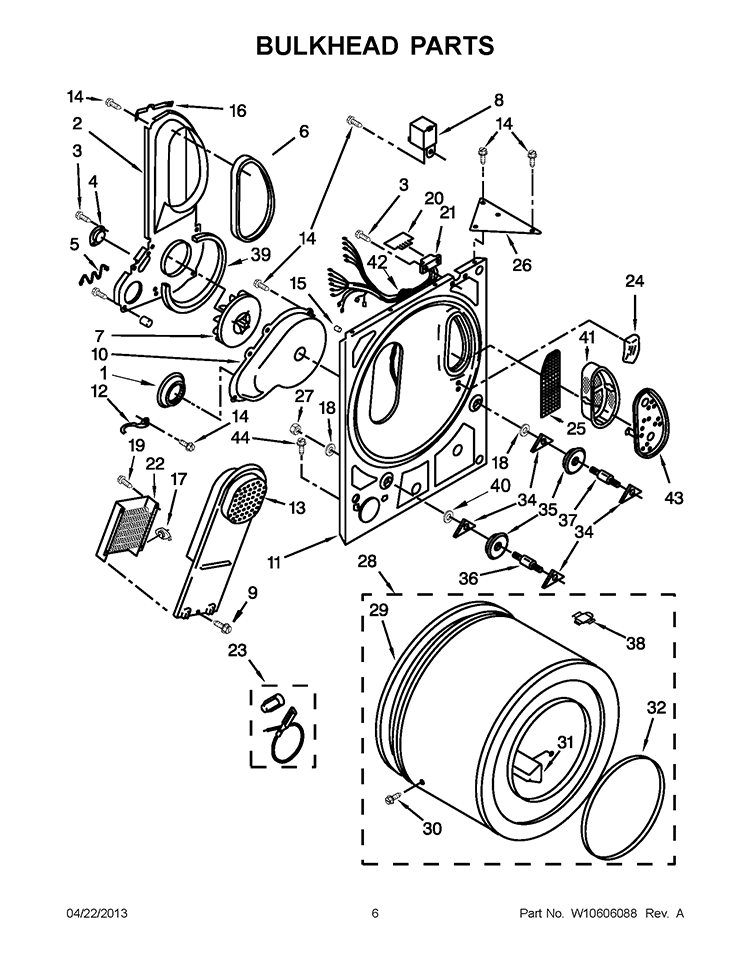 BULKHEAD PARTS Diagram and Parts List for LDR3822PQ2  Whirlpool Dryer