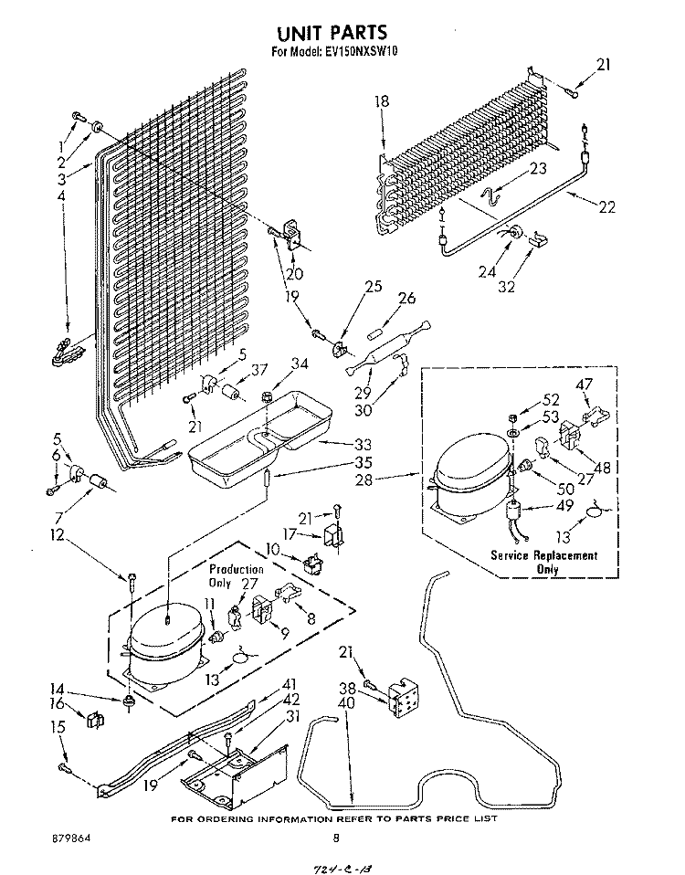 UNIT Diagram and Parts List for EV150NXSW10  Whirlpool Freezer