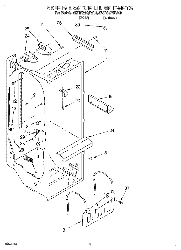 REFRIGERATOR LINER Diagram and Parts List for 4KSRS27QFW00  KitchenAid Refrigerator