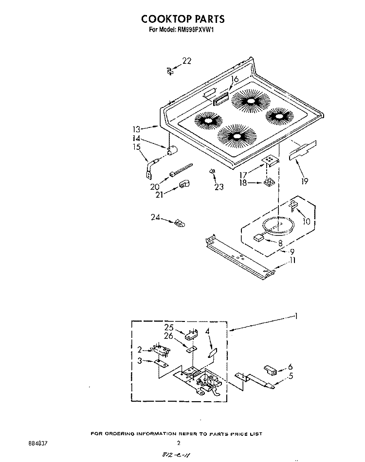 COOK TOP Diagram and Parts List for RM996PXVN1  Whirlpool Microwave Oven Combo