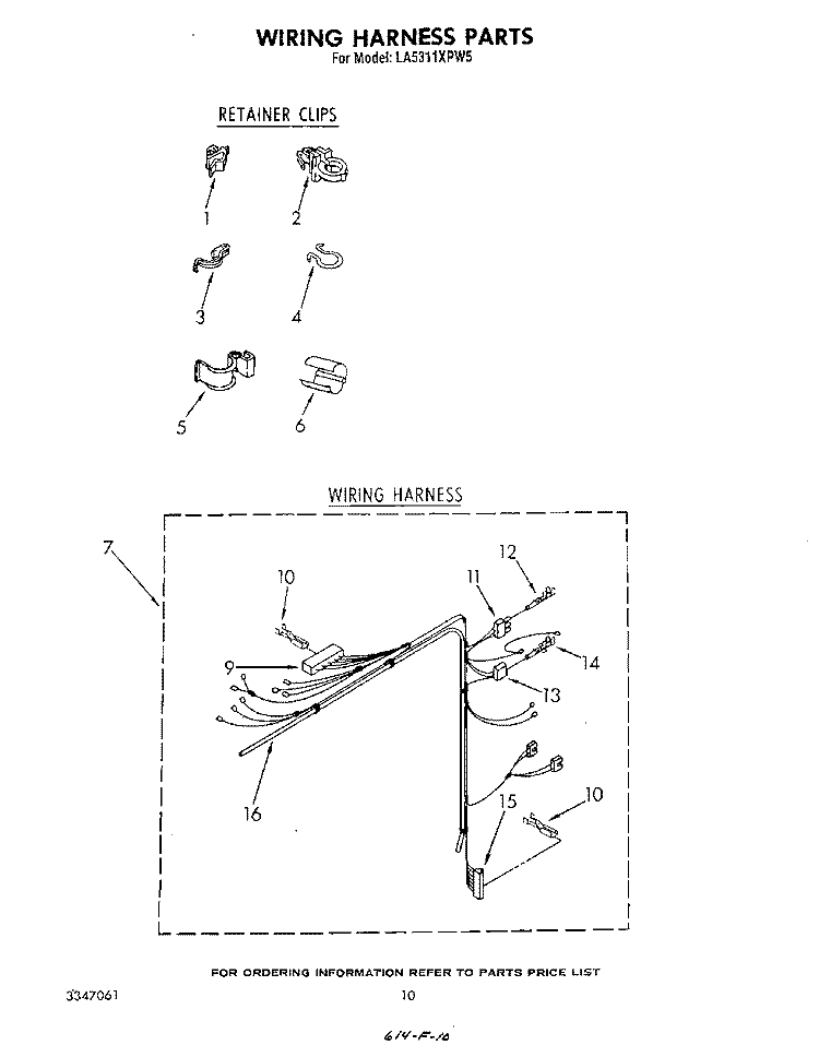 WIRING HARNESS Diagram and Parts List for LA5311XPW5  Whirlpool Washer