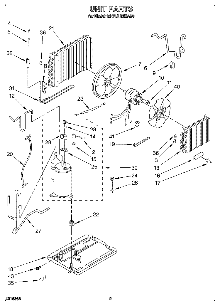 UNIT, LITERATURE Diagram and Parts List for BPAC0500AS0  KitchenAid Air Conditioner