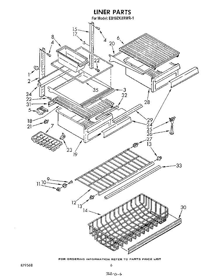 LINER , NOT ILLUSTRATED Diagram and Parts List for EB19ZKXRWR1  Whirlpool Refrigerator
