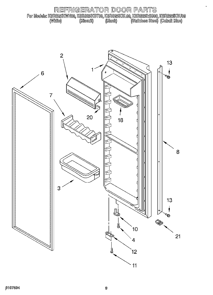 REFRIGERATOR DOOR Diagram and Parts List for KSRS25IKBL00  KitchenAid Refrigerator