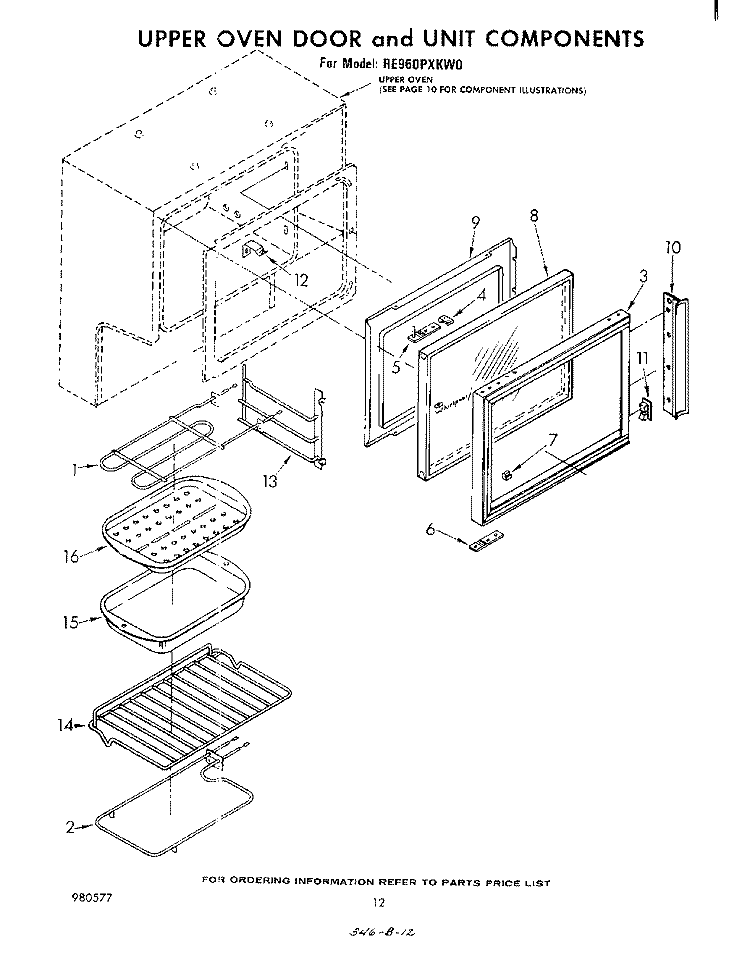 UPPER OVEN DOOR AND UNIT Diagram and Parts List for RE960PXKW0  Whirlpool Range