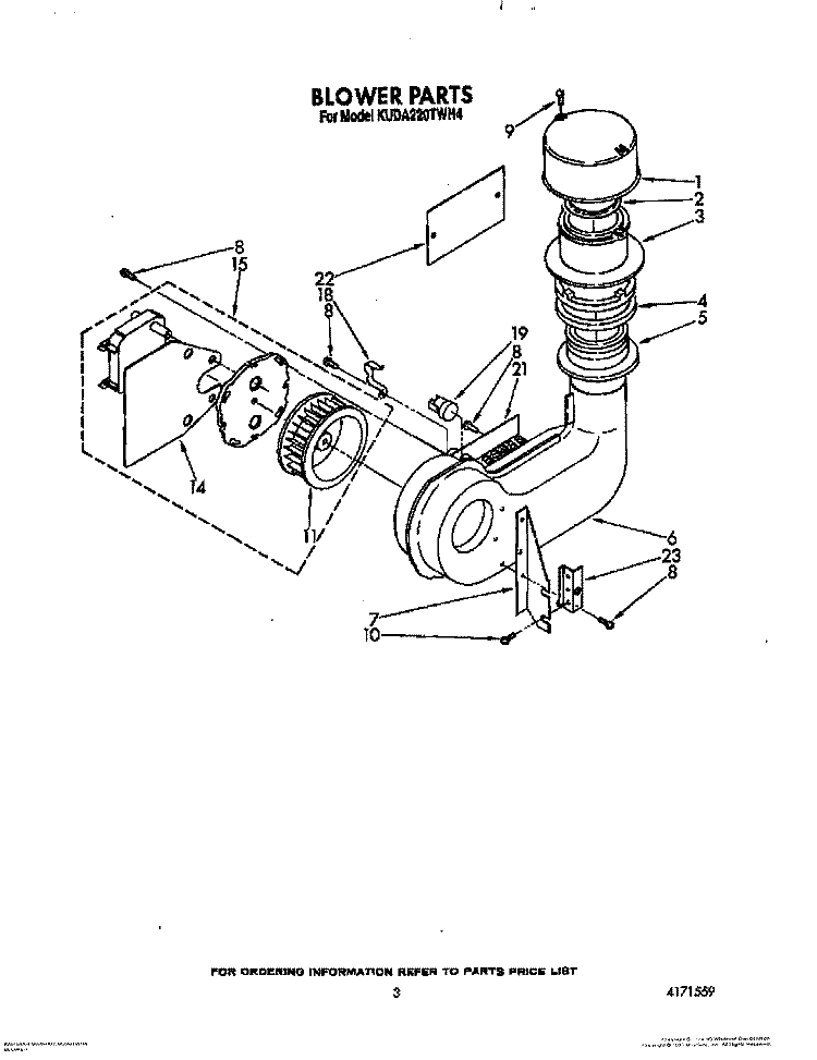 BLOWER Diagram and Parts List for KUDA220TWH4  KitchenAid Dishwasher
