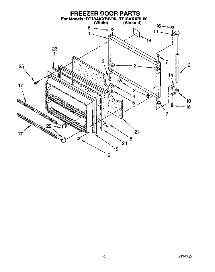 FREEZER DOOR Diagram and Parts List for RT18AKXBW00  Roper Refrigerator