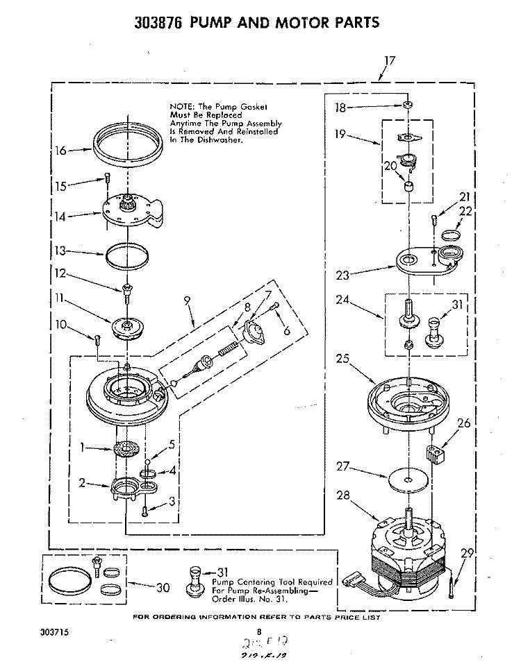 303876 PUMP AND MOTOR Diagram and Parts List for DU5040XP0  Whirlpool Dishwasher