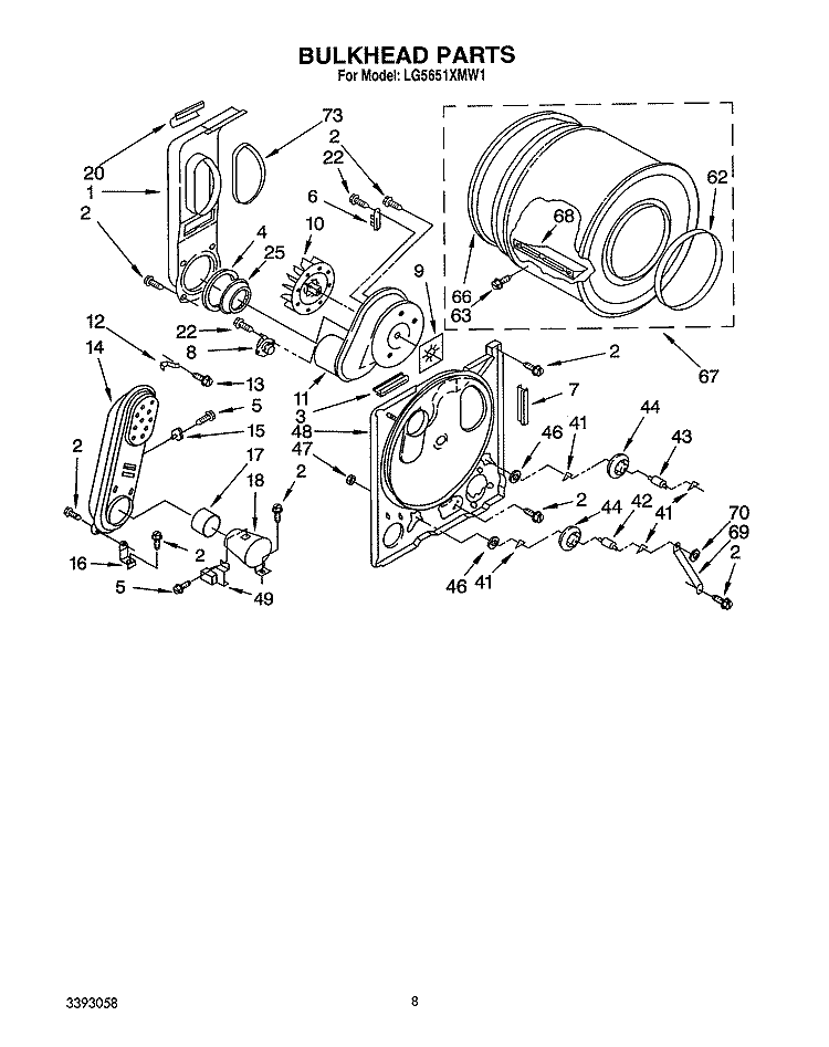 BULKHEAD Diagram and Parts List for LG5651XMW1  Whirlpool Dryer