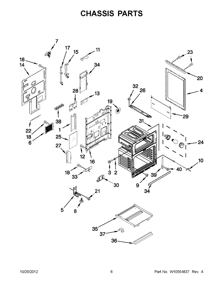 CHASSIS PARTS Diagram and Parts List for GGE390LXB03  Whirlpool Range