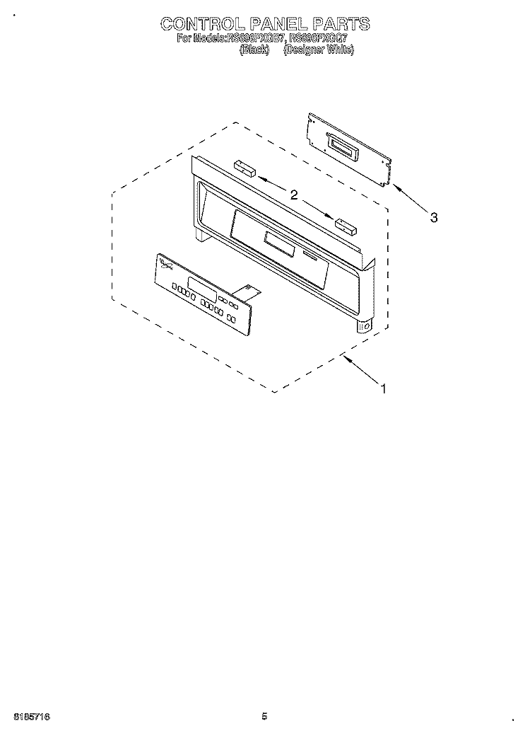 CONTROL PANEL Diagram and Parts List for RS696PXGQ7  Whirlpool Range