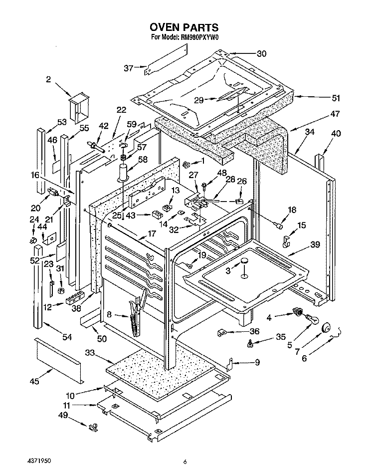 OVEN Diagram and Parts List for RM980PXYN0  Whirlpool Microwave Oven Combo