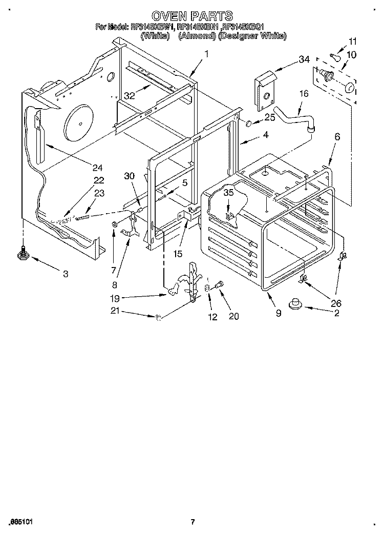 OVEN Diagram and Parts List for RF314BXBW1  Whirlpool Range