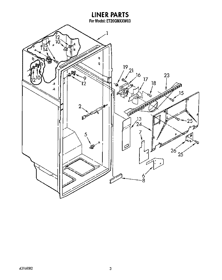LINER Diagram and Parts List for ET20GMXXW00  Whirlpool Refrigerator