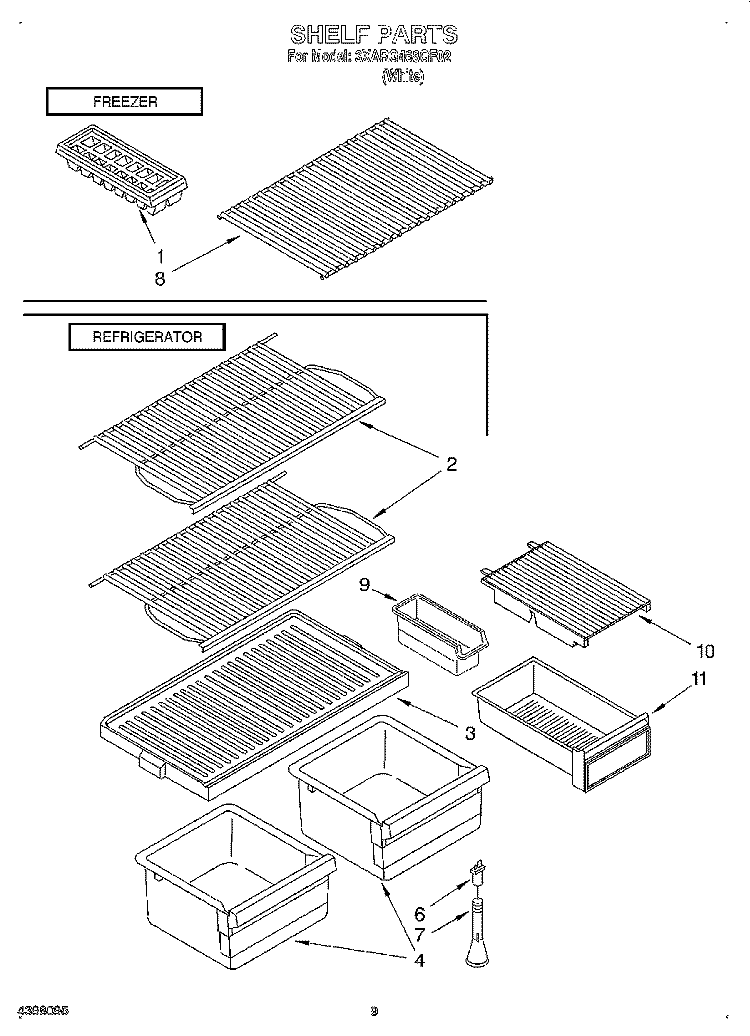 SHELF Diagram and Parts List for 3XARG468GF02  Whirlpool Refrigerator