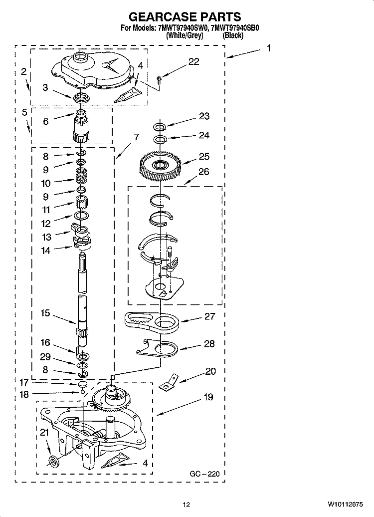 GEARCASE PARTS, OPTIONAL PARTS (NOT INCLUDED) Diagram and Parts List for 7MWT97940SW0  Whirlpool Washer