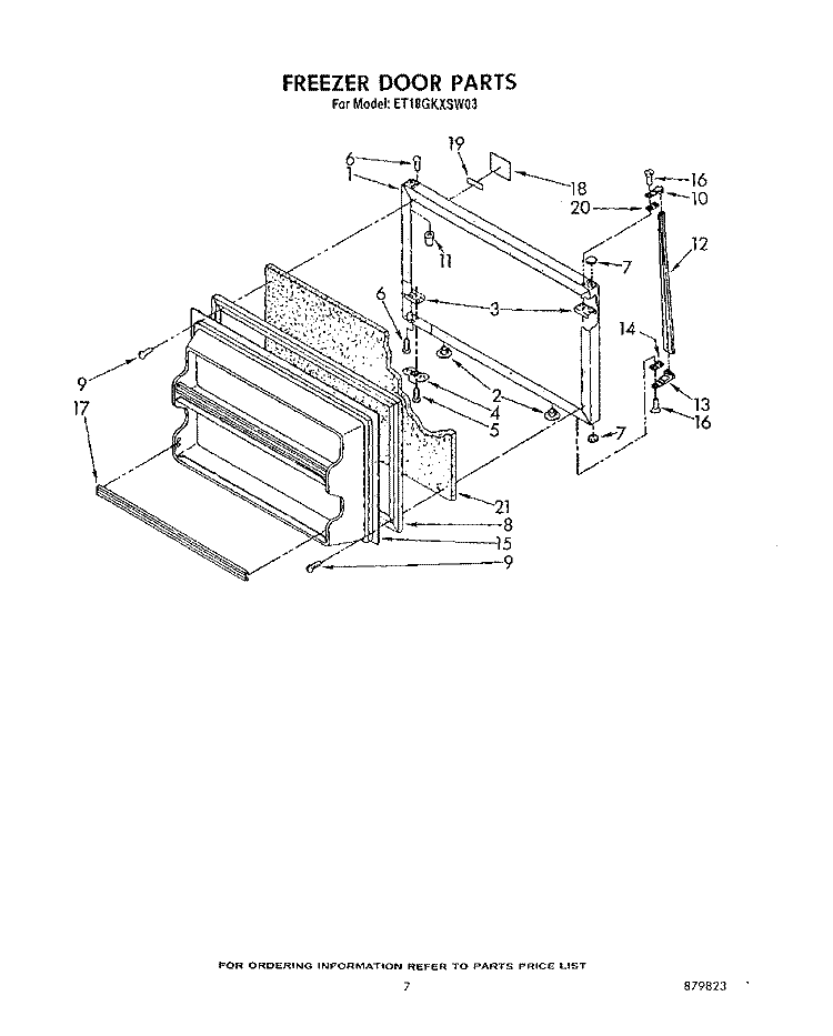 FREEZER DOOR Diagram and Parts List for ET18GKXSW03  Whirlpool Refrigerator