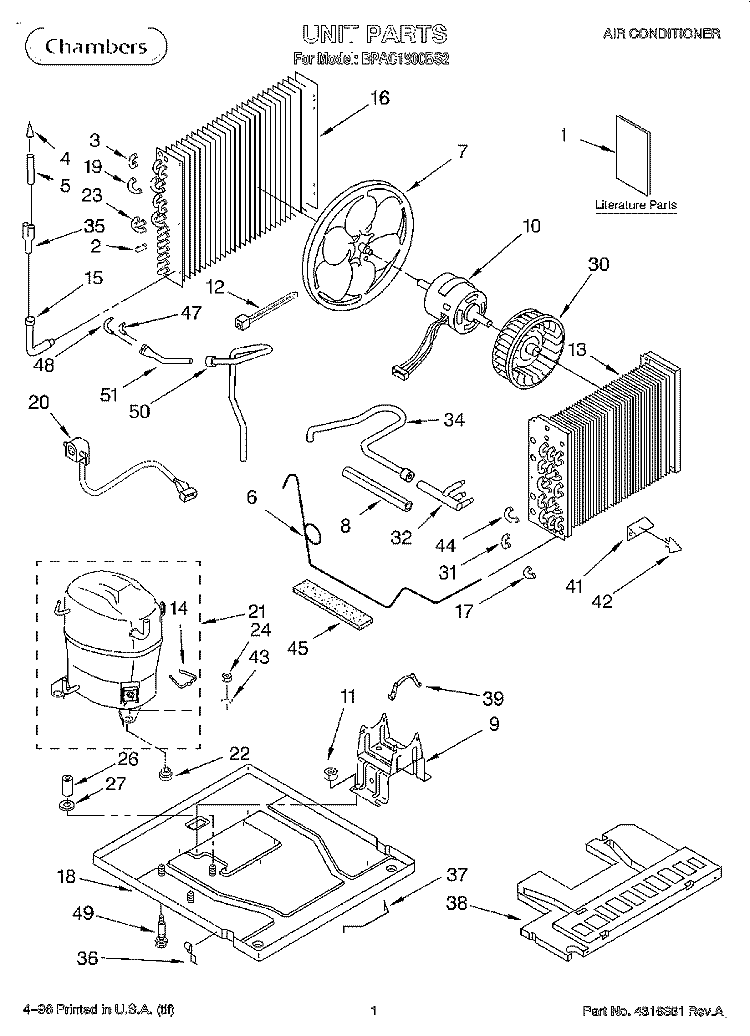 UNIT, LITERATURE Diagram and Parts List for BPAC1800BS2  KitchenAid Air Conditioner