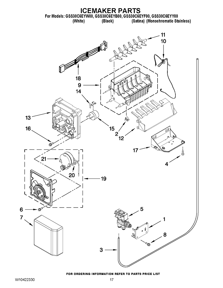 ICEMAKER PARTS Diagram and Parts List for GSS30C6EYF00  Whirlpool Refrigerator
