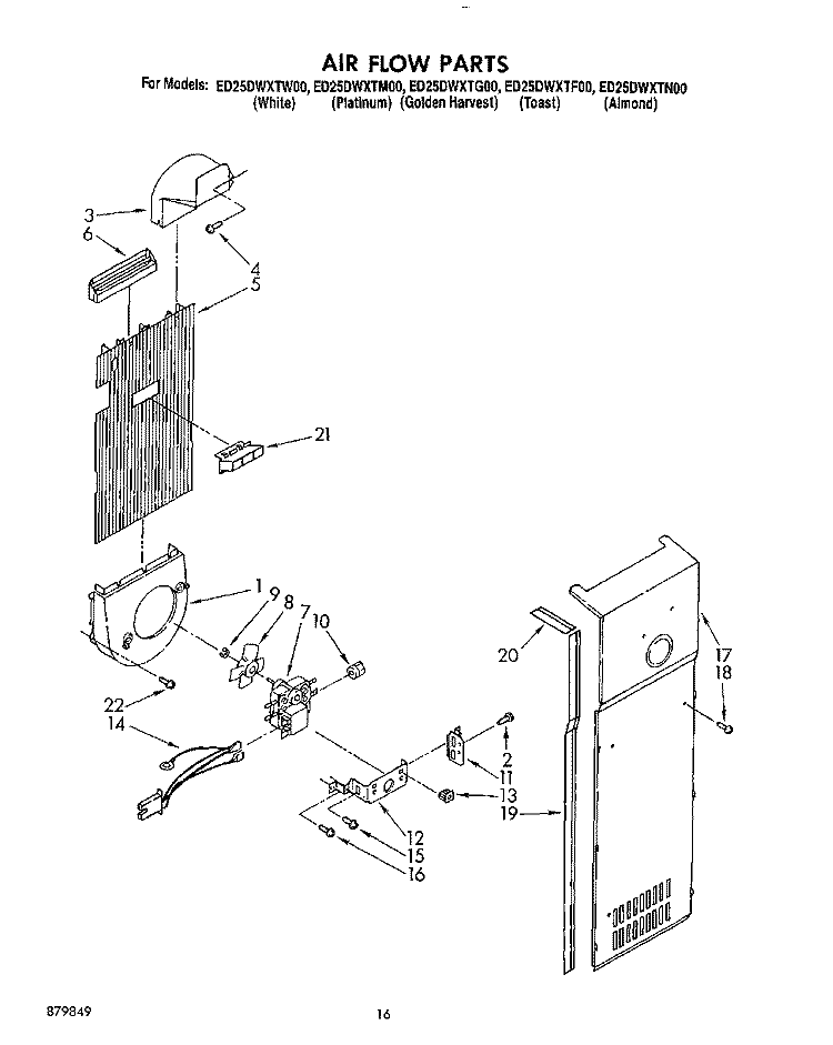 AIR FLOW Diagram and Parts List for ED25DWXTF00  Whirlpool Refrigerator