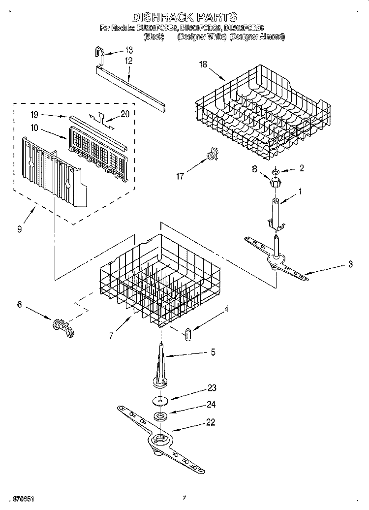 DISHRACK Diagram and Parts List for DU900PCDQ6  Whirlpool Dishwasher