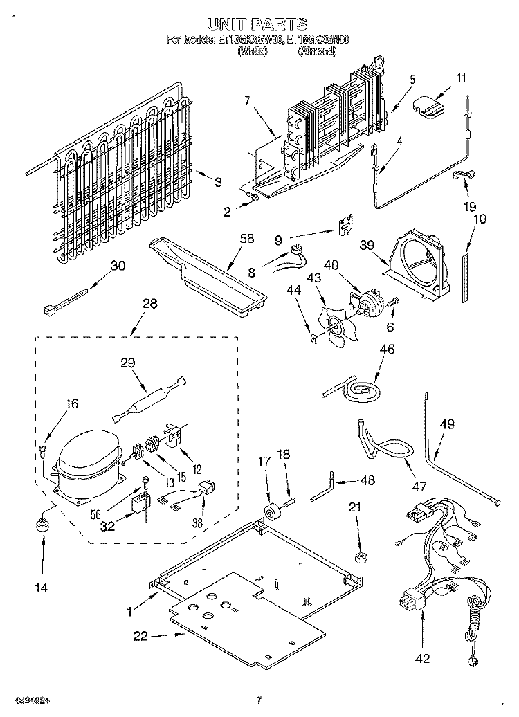 UNIT Diagram and Parts List for ET18GKXGN00  Whirlpool Refrigerator