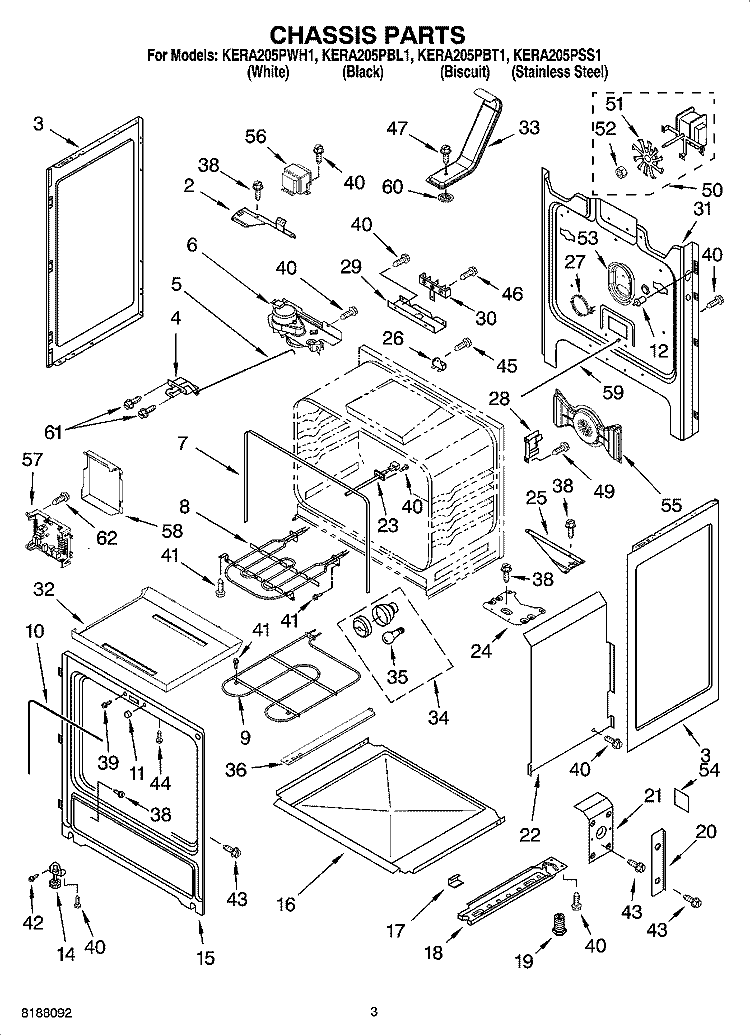 CHASSIS PARTS Diagram and Parts List for KERA205PBL1  KitchenAid Range