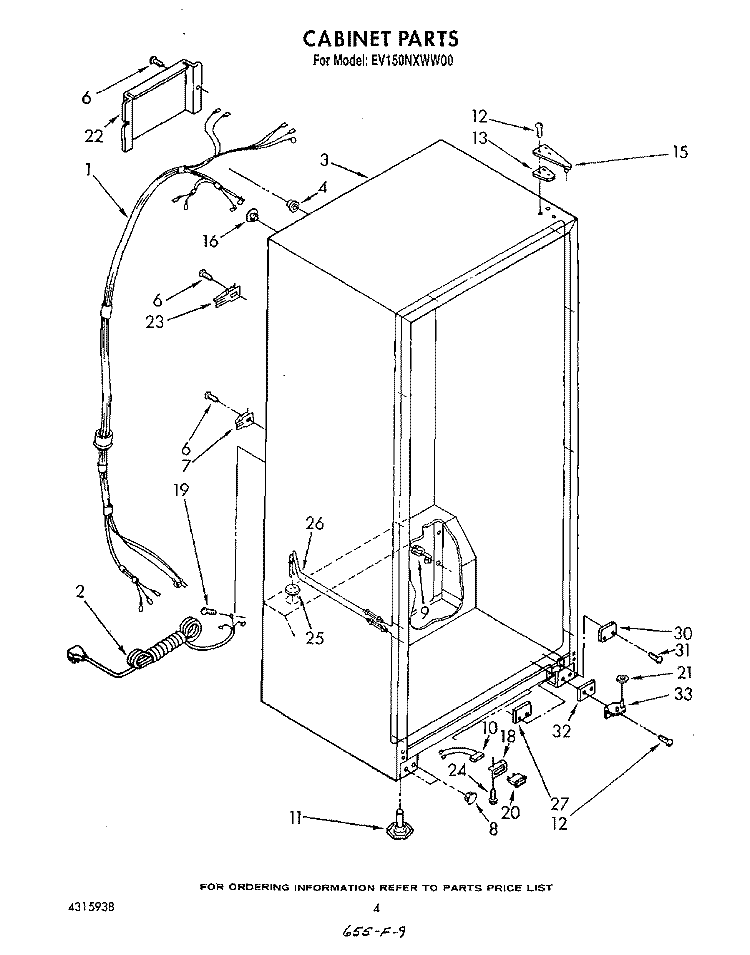 CABINET Diagram and Parts List for EV150NXWN00  Whirlpool Freezer