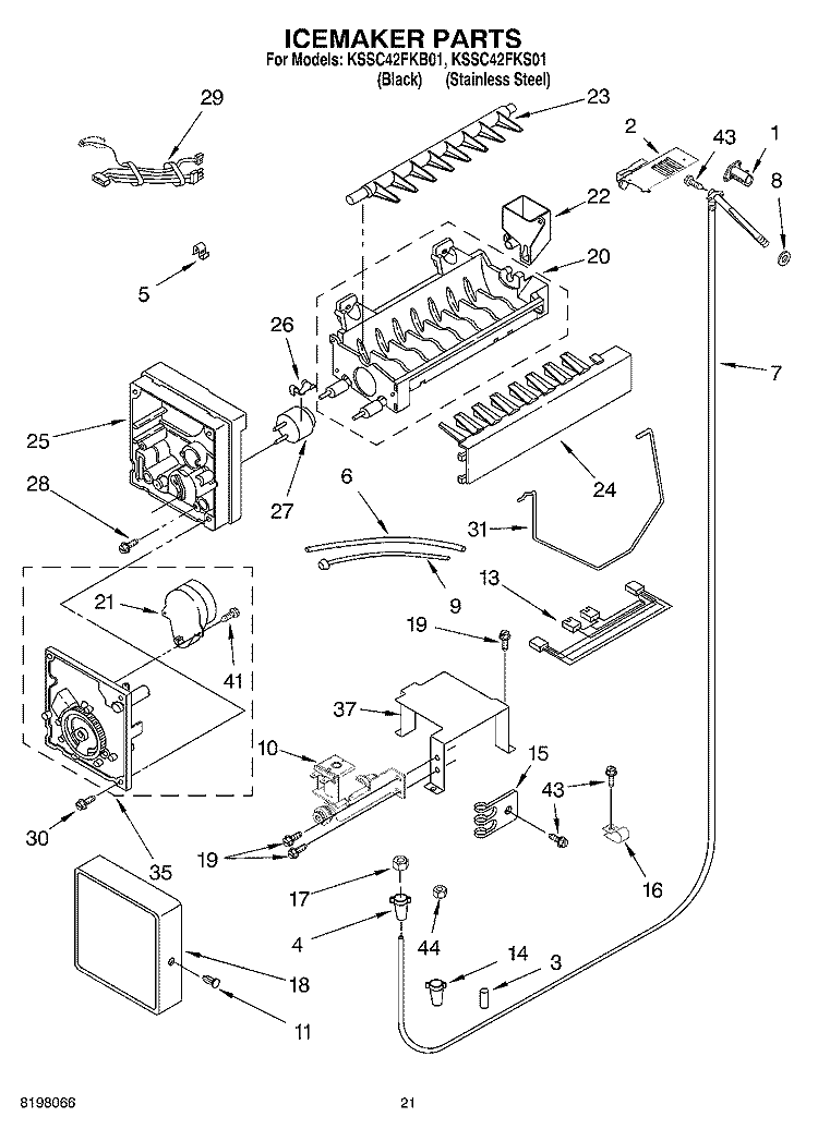 ICEMAKER Diagram and Parts List for KSSC42FKB01  KitchenAid Refrigerator