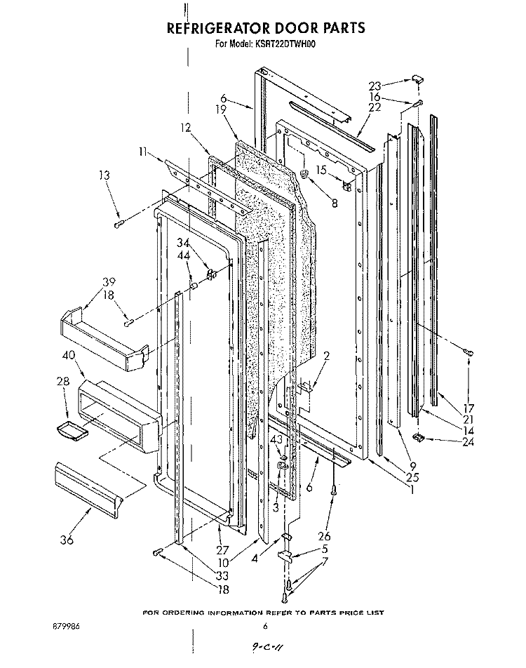 REFRIGERATOR DOOR Diagram and Parts List for KSRT22DTWH00  KitchenAid Refrigerator