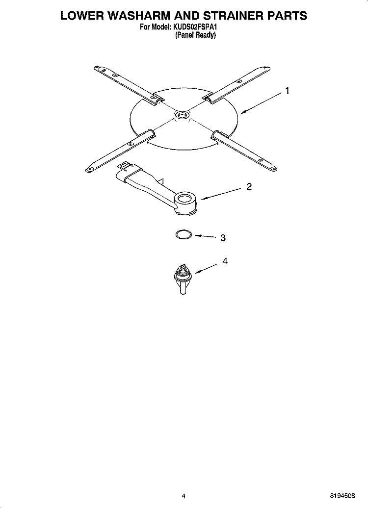 LOWER WASHARM AND STRAINER PARTS Diagram and Parts List for KUDS02FSPA1  KitchenAid Dishwasher