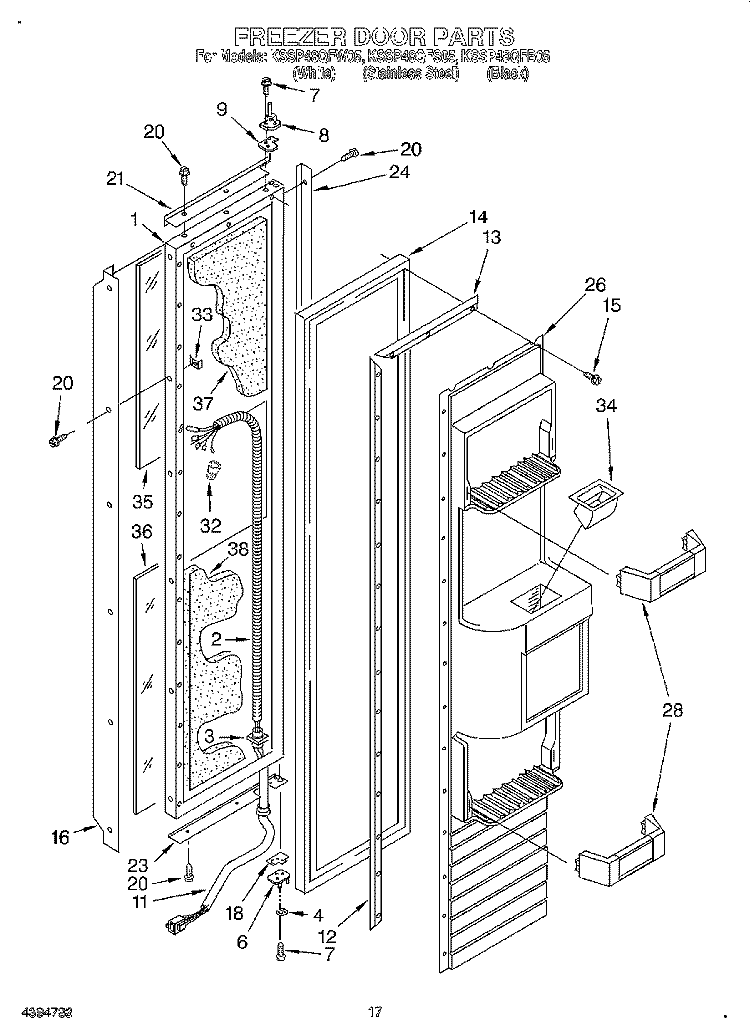 FREEZER DOOR Diagram and Parts List for KSSP48QFB05  KitchenAid Refrigerator