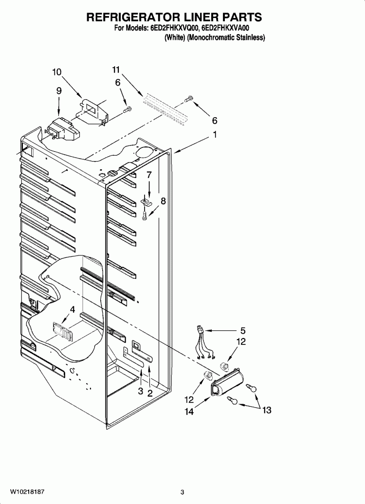 REFRIGERATOR LINER PARTS Diagram and Parts List for 6ED2FHKXVA00  Whirlpool Refrigerator