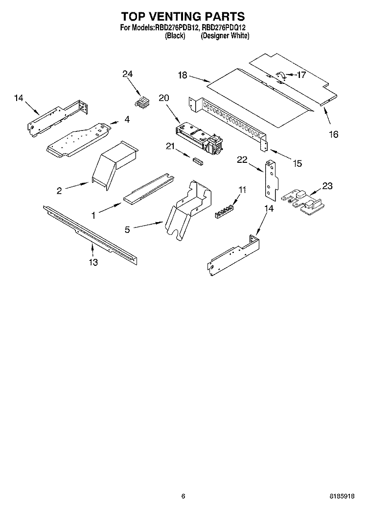 TOP VENTING Diagram and Parts List for RBD276PDQ12  Whirlpool Wall Oven