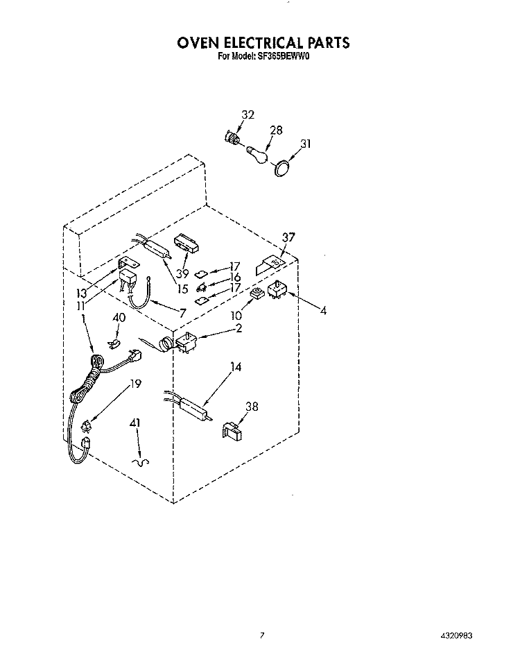 OVEN ELECTRICAL Diagram and Parts List for SF365BEWN0  Whirlpool Range