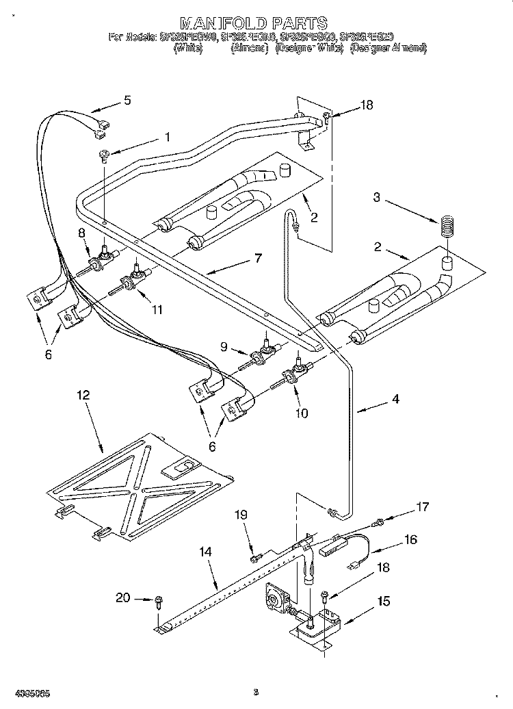 MANIFOLD Diagram and Parts List for SF325PEGZ0  Whirlpool Range