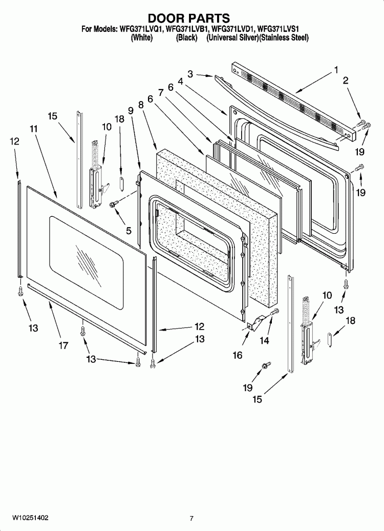 DOOR PARTS Diagram and Parts List for WFG371LVQ1  Whirlpool Range