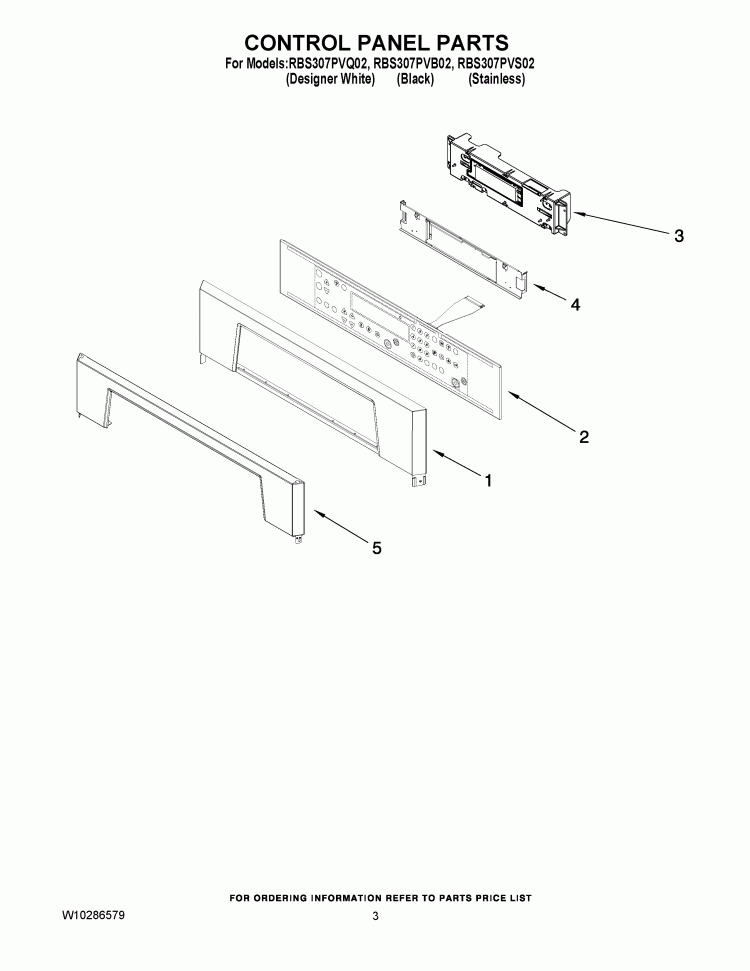 CONTROL PANEL PARTS Diagram and Parts List for RBS307PVS02  Whirlpool Wall Oven