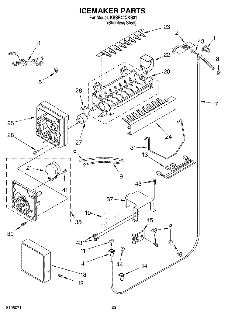 ICEMAKER Diagram and Parts List for KSSP42QKS01  KitchenAid Refrigerator
