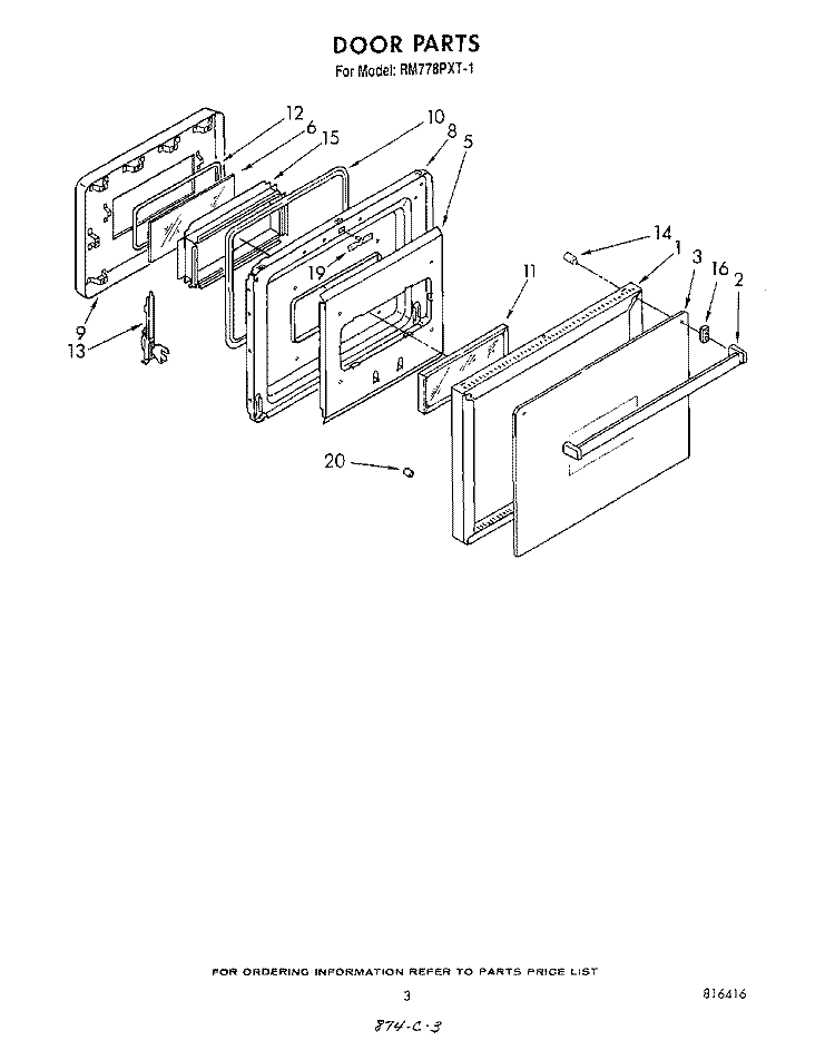 DOOR Diagram and Parts List for RM778PXT1  Whirlpool Microwave Oven Combo