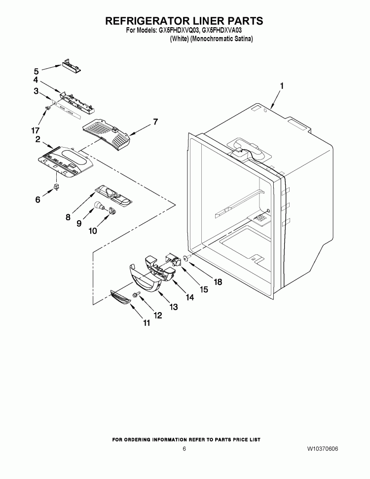 REFRIGERATOR LINER PARTS Diagram and Parts List for GX5FHDXVQ03  Whirlpool Refrigerator